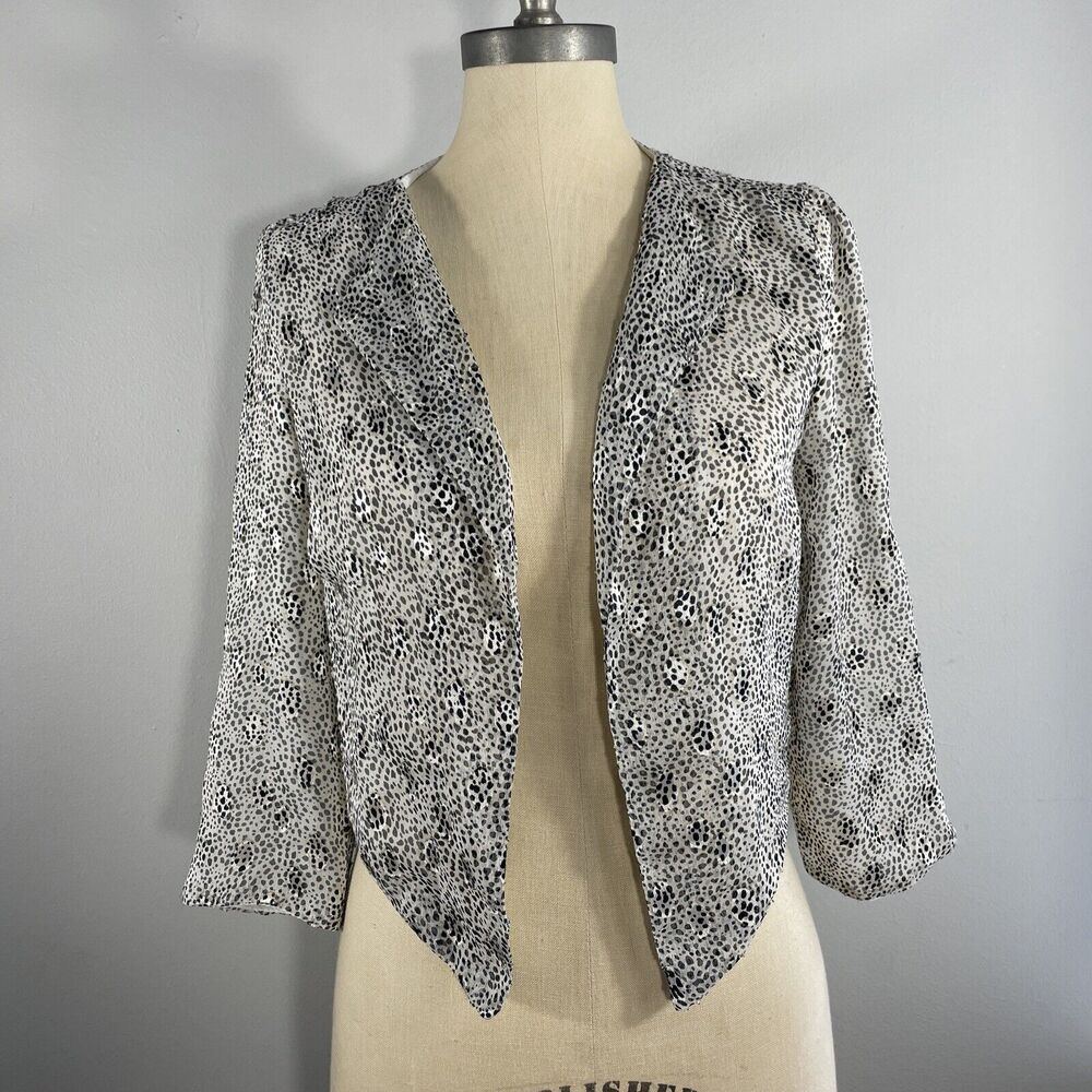 FOREVER 21 Women S/P Open Cropped Bolero Jacket Cardigan Animal Print 3/4 Sleeve